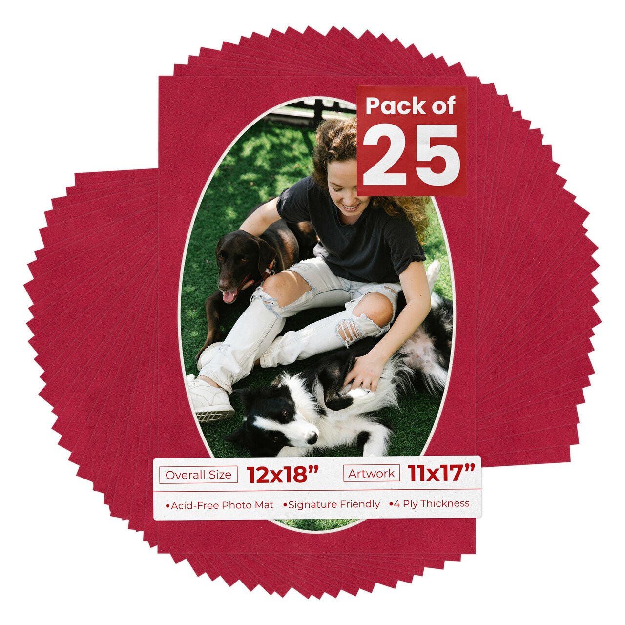Red Suede Mat Board for 12x18 Frames - Oval Opening for 11x17 Photos